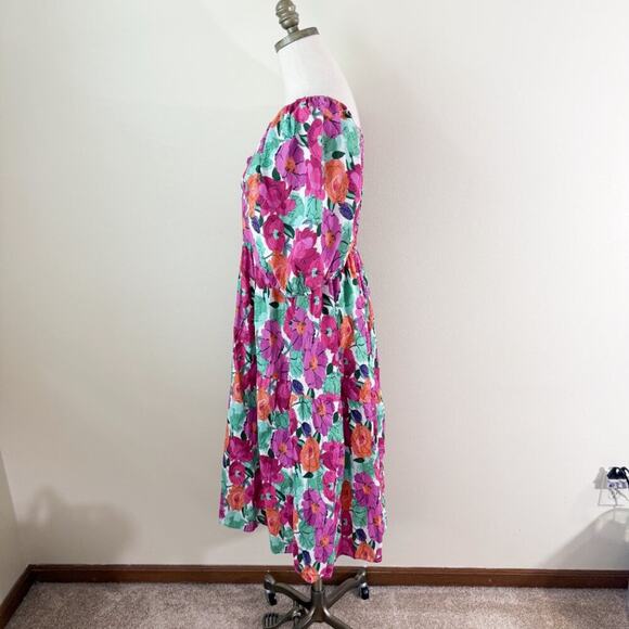 Baltic Born Pink Floral Print Dress Sz Large Square Neck Pockets Balloon Sleeve - Picture 4 of 10